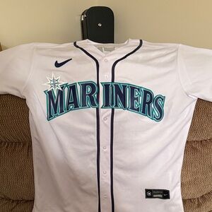 Jarrod Kelenic Nike White Mariners Button-Up Jersey Mens L